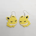 White gold dangle Jolteon pokemon earrings made of polymer clay.