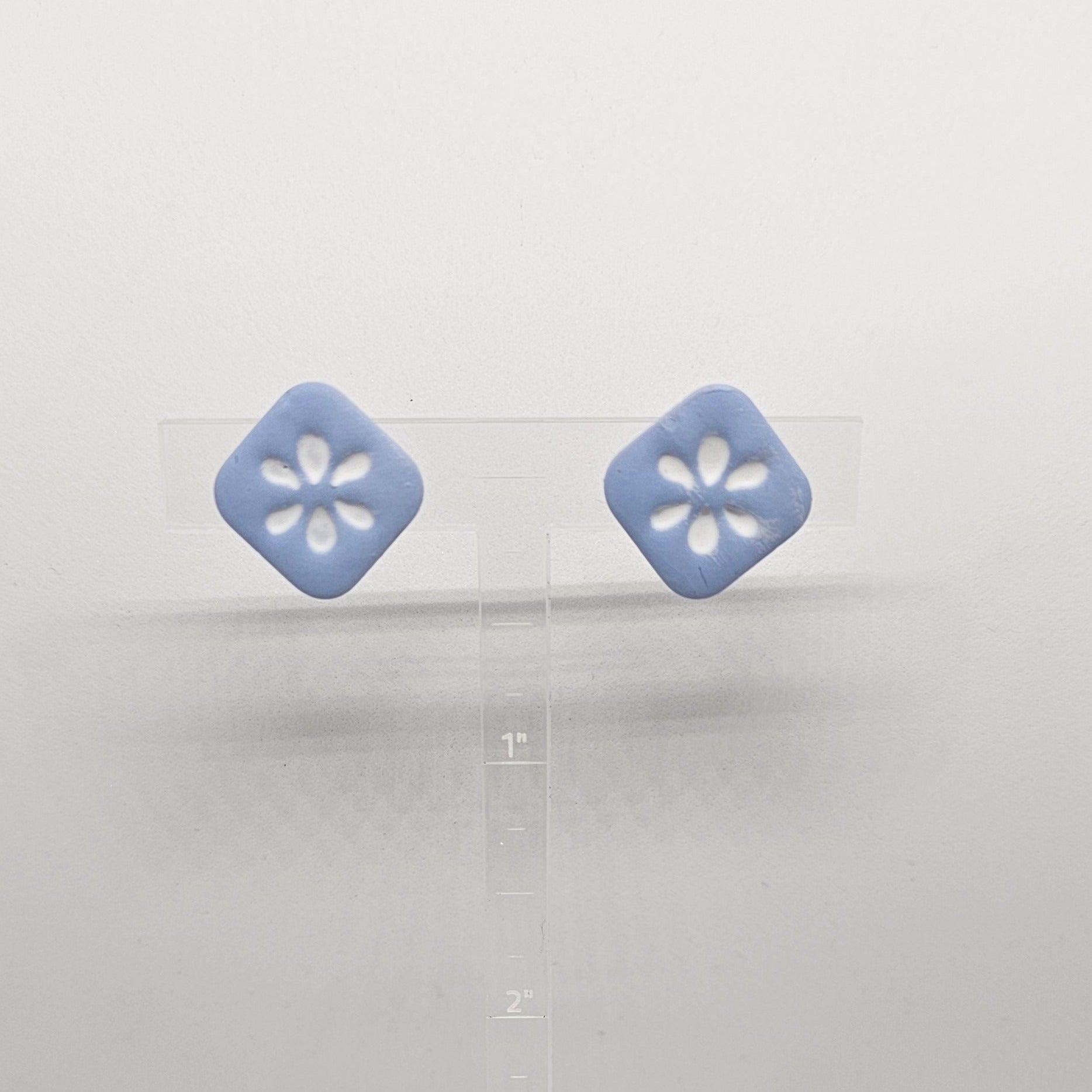 Blue Floral Tile Studs