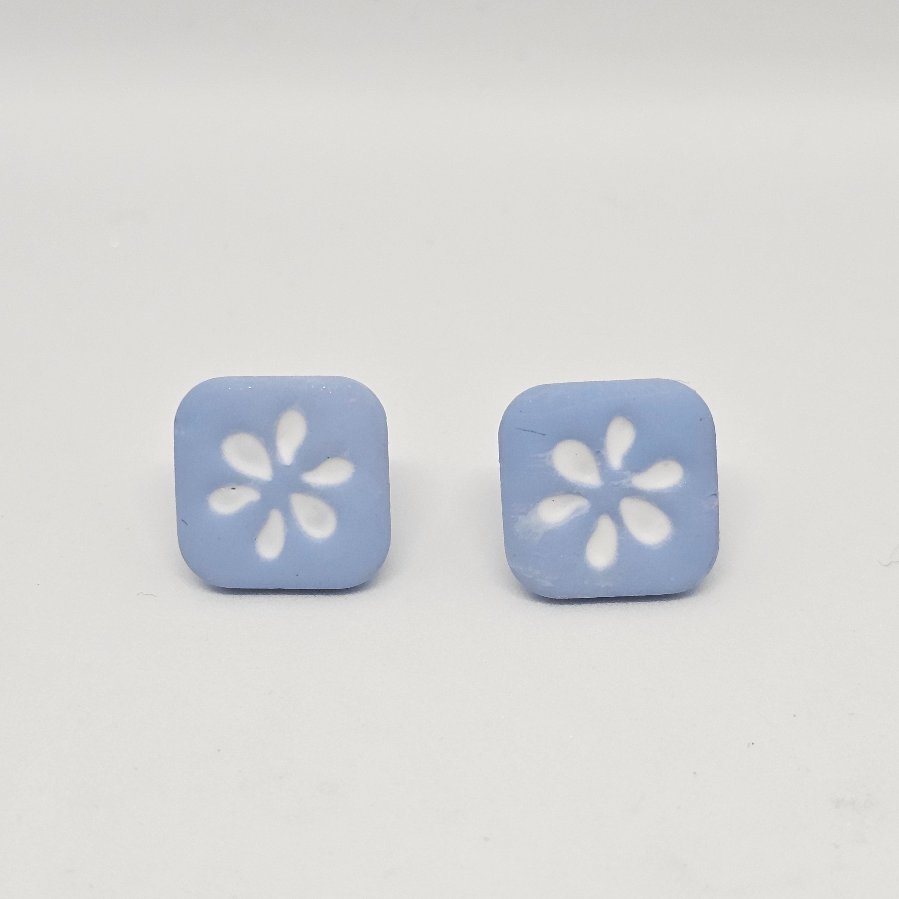 Blue Floral Tile Studs